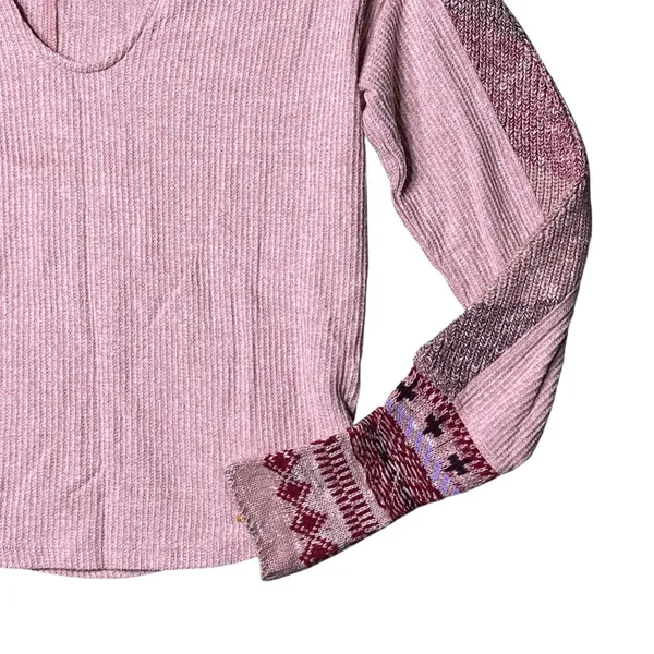 Daily Practice Anthropologie Shirt Womens XS Pink Waffle Knit Thermal Split Neck - Image 9