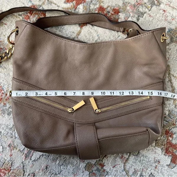 Michael Kors Jamesport Leather Hobo Large Shoulder Bag Taupe Tan Nude Gold - Image 14