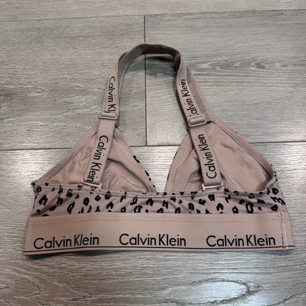 Calvin Klein Womens Tan Leopard Print Modern‎ Cotton Triangle Bralette Small S - Image 2