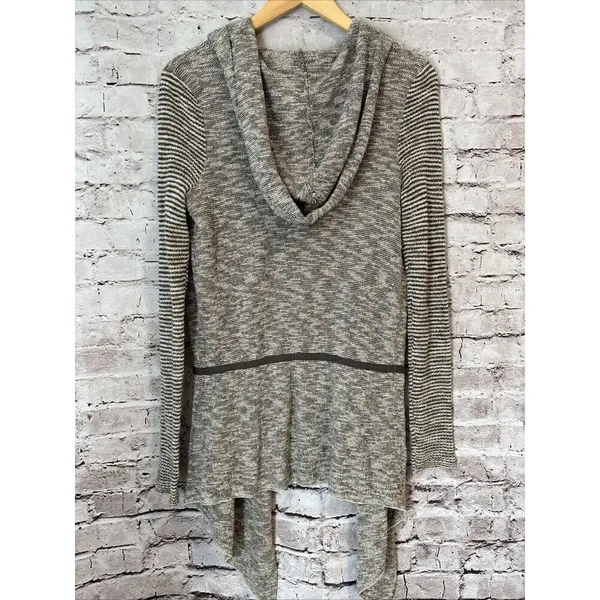 Free People Cardigan‎ Womens XS Open Front Hooded Sweater Grey - Image 4