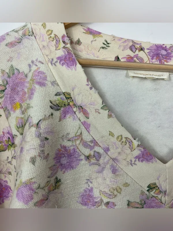 LoveShackFancy Tamika Cropped Floral V Neck Pullover Womens Size Small - Image 3