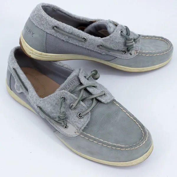 Sperry Top-Sider‎ Womens Grey Leather Suede Wool Boat Shoes STS82427 Size 9.5 - Image 2