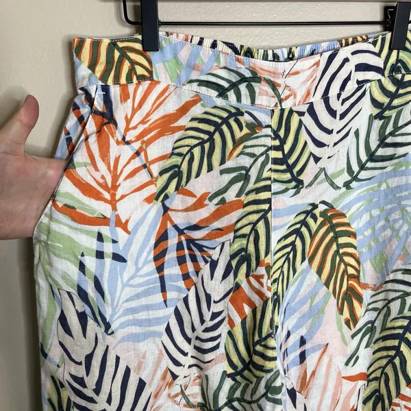 Tahari 100 Linen Wide Leg Palm‎ Resortwear Beach Vacation Summer High Waist XL - Image 3