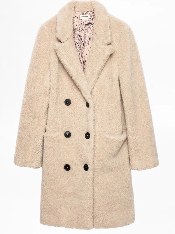 ZADIG & VOLTAIRE Teddy Mint Coat Cream Sherpa Shearling Long Beige size xs - Image 3