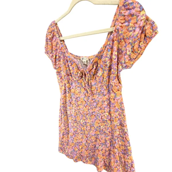 Billabong Dream Girl Mini Dress Womens M Orange Floral‎ Cottagecore Soft Girl - Image 3