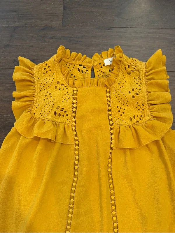 love J Mustard Yellow Eyelet Sleeveless Ruffle Top Size Large - C58-031 - Image 3