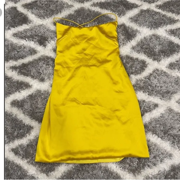 Mac Duggal 26482 Yellow Satin Strappy Back Mini Dress 8 - Image 3