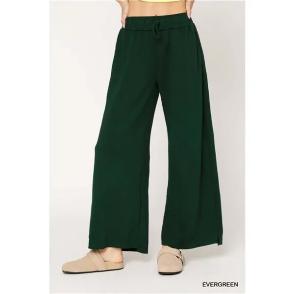 Umgee‎ Elastic Drawstring Waistband Wide Leg Pants - Image 2