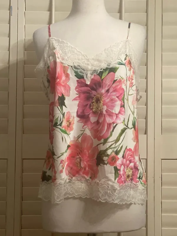 Express White Floral Satin Lace Trim Cami - Image 4