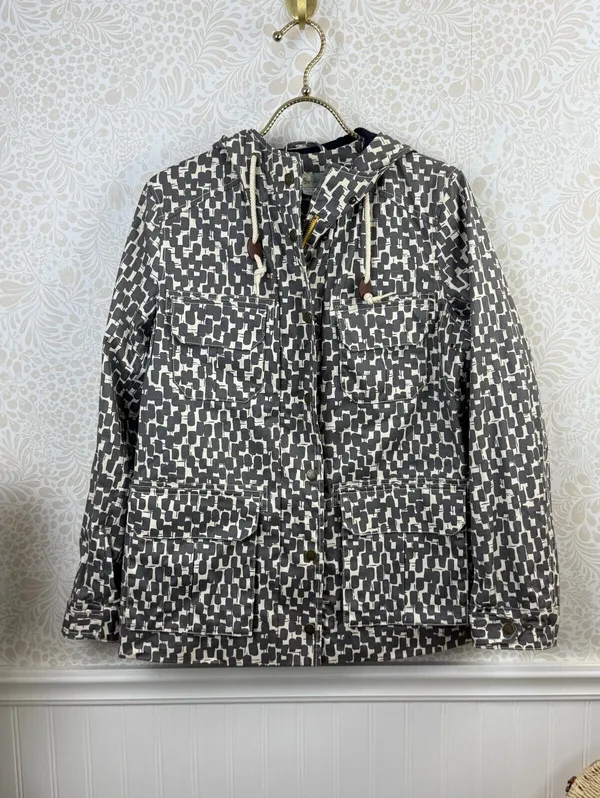 BODEN Gray and White Printed Canvas Heavy Utility Field Rain Jacket - Size - 6 - Image 9