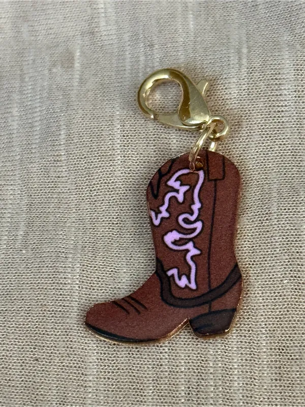 Gold-Clip Brown Cowboy Boot Charm with Pink Accent - Image 2