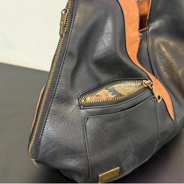 Reversible Vegan Leather Hobo Bag Black Brown Colorblock Slouchy Minimalist BOHO - Image 7