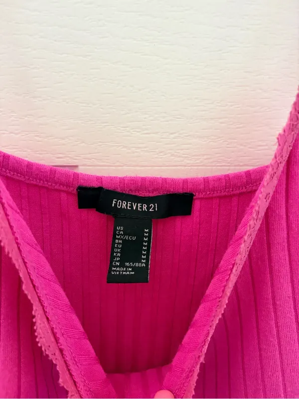 Forever 21 Fuchsia Ribbed Lace-Trim One-Piece - Image 3