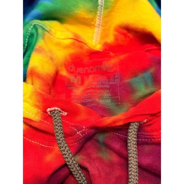 NEW Dyenomite women's medium tie-dyed rainbow hooded pullover - Image 2