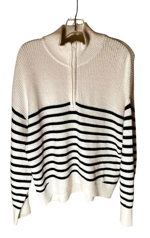 French Connection Stripe Half Zip Sweater Size Medium - Image 2