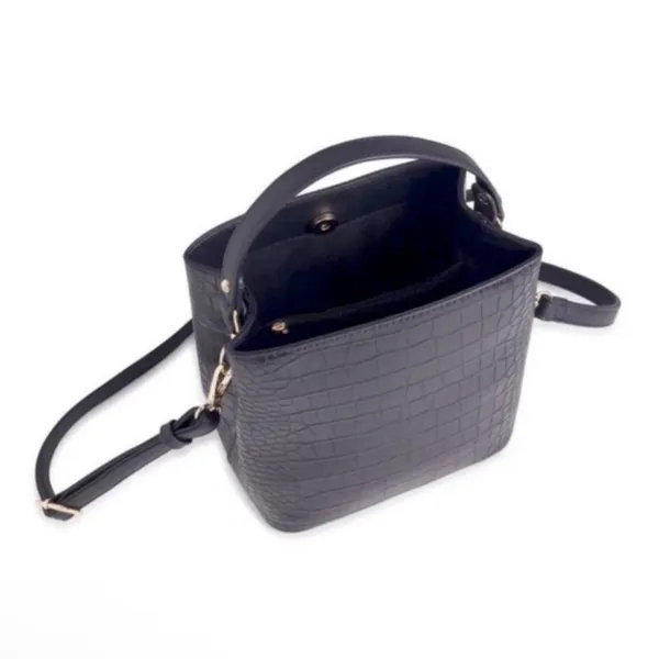 NWT AOTA Elena Crossbody Bucket Bag in Black Croc Vegan Leather - Image 6