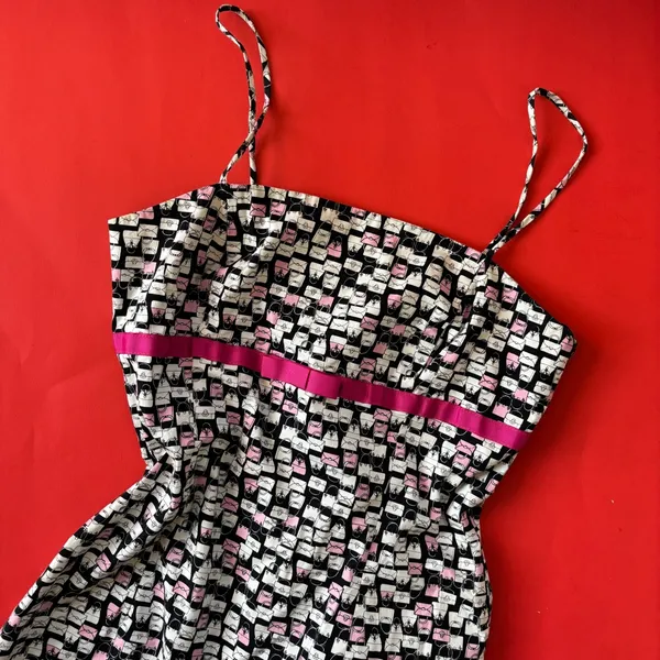 Byer California Vintage 90s Eccentric Purse Print Black & Pink Babydoll Dress - Image 2