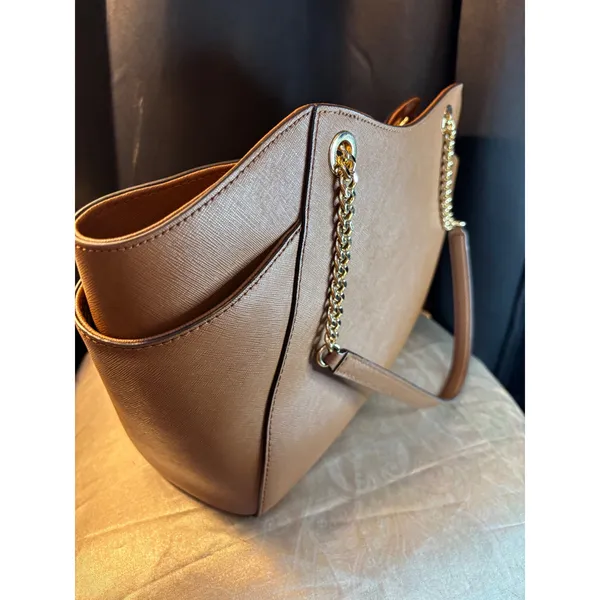 Michael Kors Jet Set Large EW Chain Tote Luggage Brown Saffiano Leather Handbag - Image 4