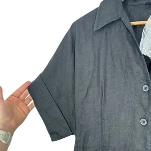 Madewell Black Linen Midi Shirt Dress‎ Button Front Size M Chic Feminine Classic - Image 5