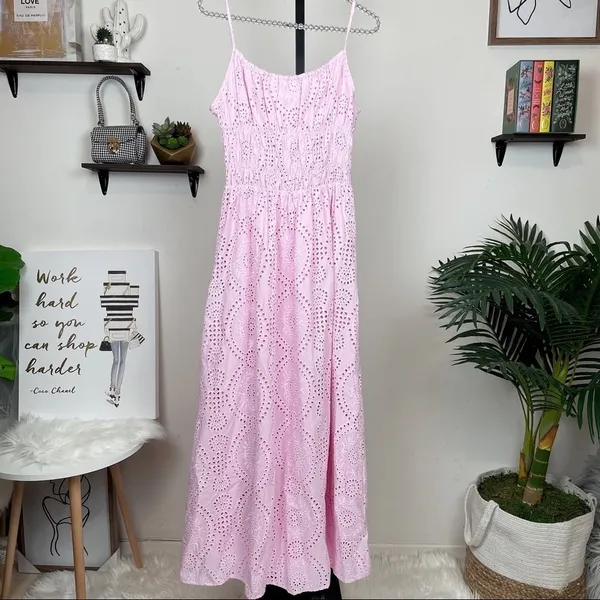 Charlie Holiday Anne Pink Eyelet Cotton Smocked Broderie Maxi Sundress - Image 11