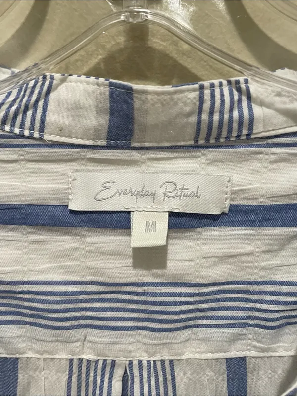 Everyday Ritual Tracey Stripe Cotton Nightgown Blue White Women’s Size Medium - Image 6