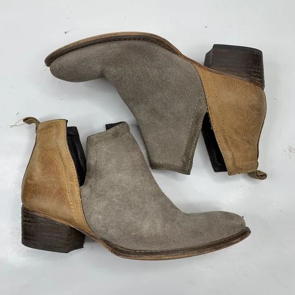 Anthro Diba True Sz 6.5 Stop By Bootie Beige Brown Suede Leather Colorblock Boot - Image 3