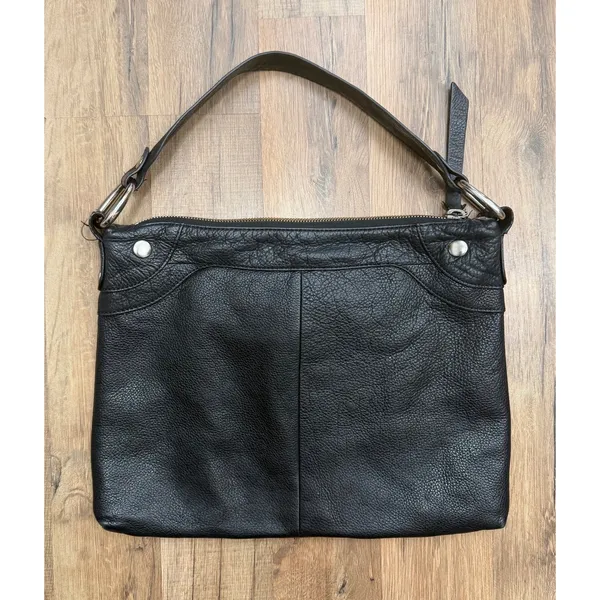 HOBO International Black Pebbled Leather Shoulder Hobo Bag Purse Zip - Image 3