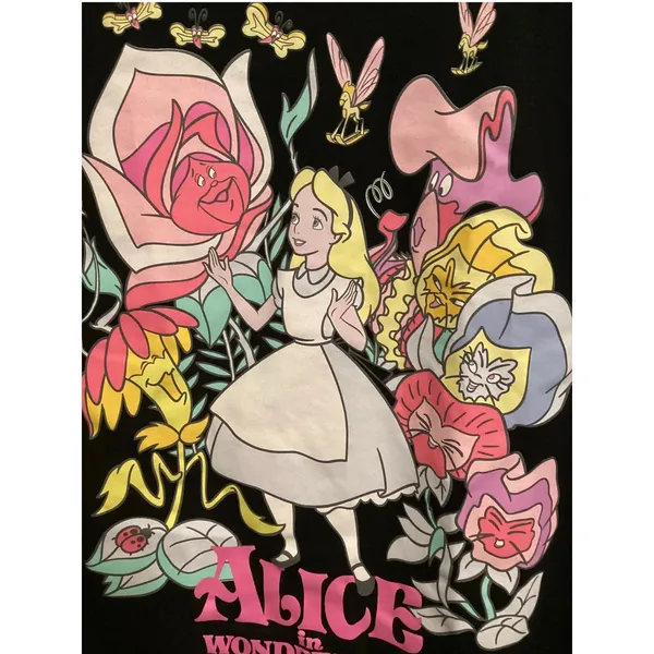 NWOT Classic Disney Alice Wonderland Flower Garden Golden Afternoon Black Tee L - Image 2