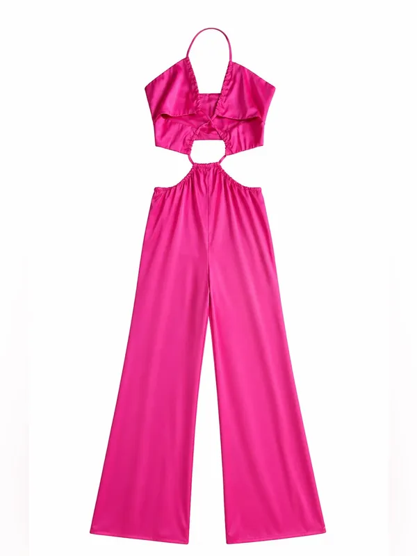 Peppermayo Causing Commotion Jumpsuit Pink Satin Cutout XS/2 - Image 5