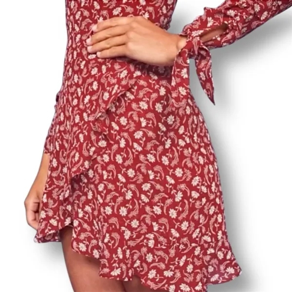 Reformation Lucita Red Floral Wrap Mini Dress Long Sleeve Autumn Wedding Gues‎ - Image 5