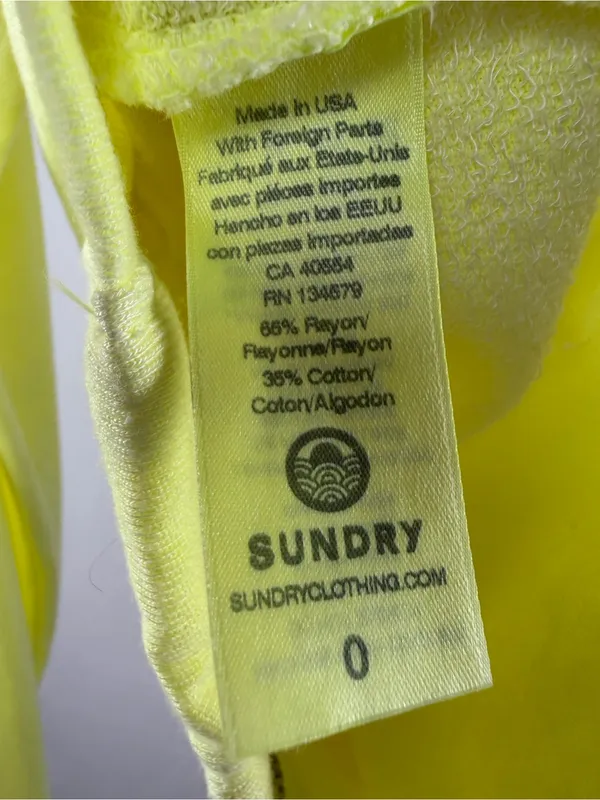 Sundry Lightweight Full Zip Hoodie in Neon Yellow Size 0 or XS - Image 5