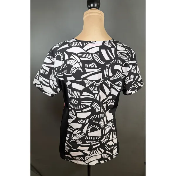Koi Lite Scrub Top Womens M Black White Geometric V Neck Stretch 316PR - Image 12