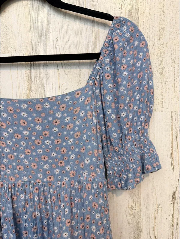 Altar'd State Womens XS Blue Floral Tiered Puff Sleeve Babydoll Dress - Image 7
