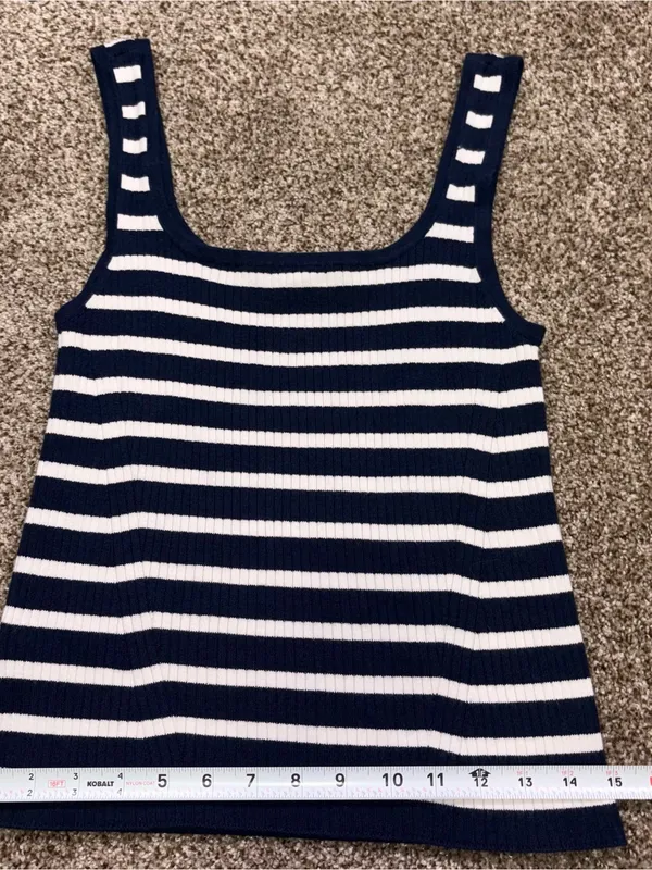 Loft Navy Blue & White Striped Ribbed Tank Top Medium - Image 5