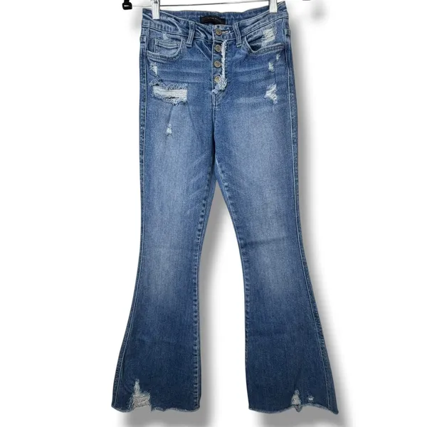 Flying Monkey Vintage Inspired High Rise Faded Distressed Flare Jeans Size 26 - Image 2
