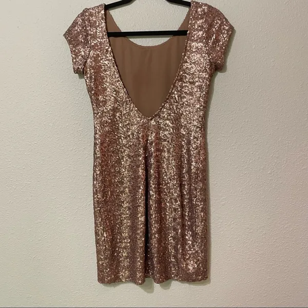 Free People Backstage Rose Gold Sequined Short Sleeve Bodycon Mini Dress Women S - Image 9