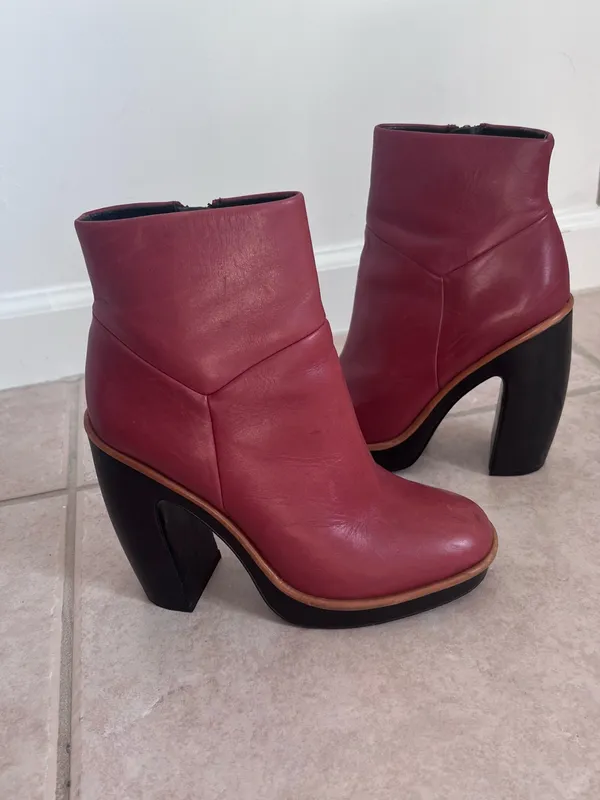 ALDO Burgundy Leather Platform Ankle Boots Y2K Chunky Heel 7.5 - Image 2