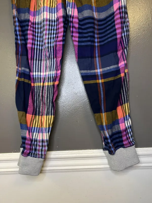 Aerie Pants Womens Small Multicolor Plaid Lounge Jogger Drawstring Cuffed Sleep - Image 6