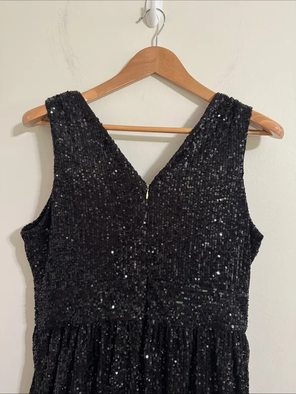 Draper James RSVP Glam Black Sequin V-Neck Midi A-line Cocktail Dress size 12 - Image 5