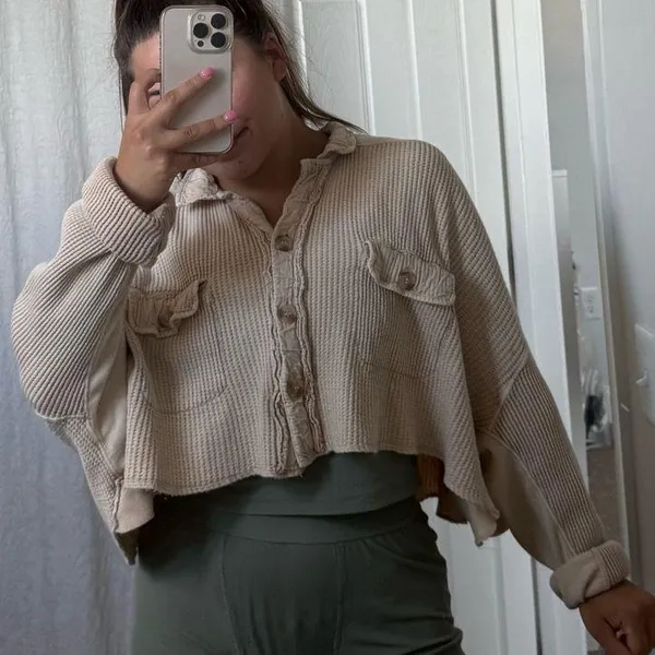 Free people cropped scout waffle flannel size M - Image 2