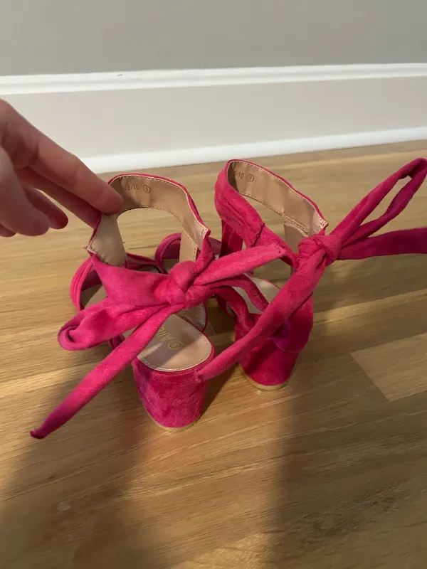 Allegra K Hot Pink Suede Bow Heels - Image 2