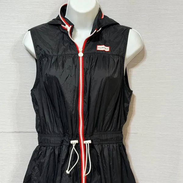 Hunter‎ for Target Womens Black Hooded Sleeveless Windbreaker Zip Front Dress M - Image 4