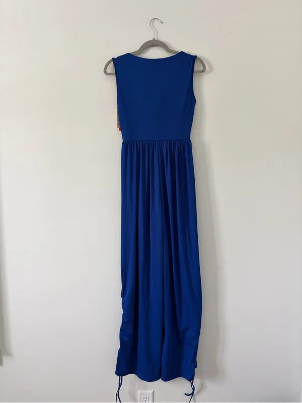 Popilush Sleeveless Square Neck Ribbed Cinch Wide Leg Jumpsuit Blue NWT M - Image 3