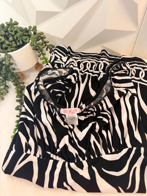 Vintage Y2K Halo Zebra Print Babydoll Top - Size S - Image 3