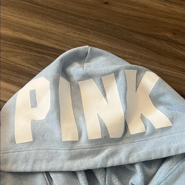 PINK Victoria's Secret Light Blue Logo Hoodie - Image 4