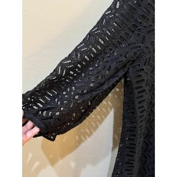 CLUB MONACO Dress Black V Neck Eyelet Balloon Sleeve Peasant Size Small‎ - Image 6