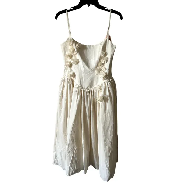 Oh Polly Floral Appliqué Midi Dress in Ivory Size 6 New - Image 3