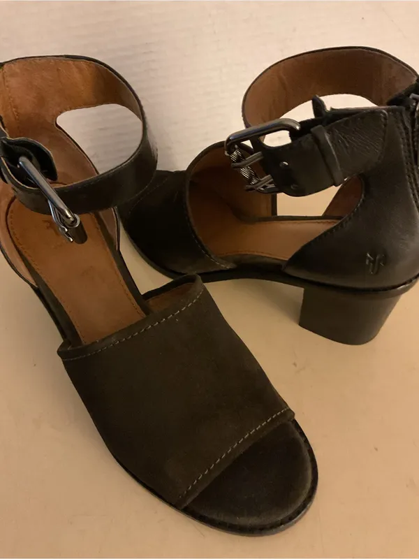 Frye Black Suede & Leather Ankle-Strap Block Heel Brielle Sandals US 8 - Image 9