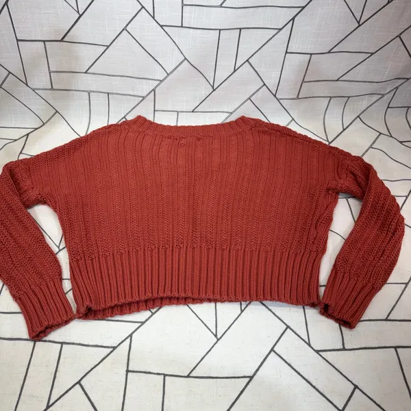 Aeropostale V-Neck Sweater Small Rust Orange Cropped Shaker Knit‎ Long Sleeve - Image 6