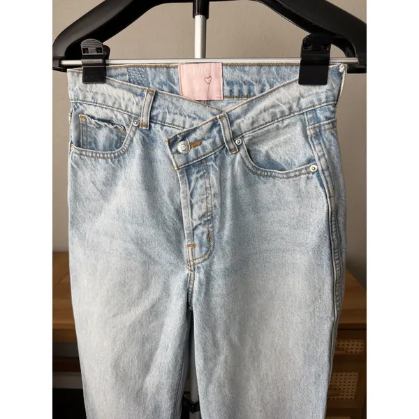 Revice Denim Venus Asymmetrical Crossover High Rise Straight Leg Jeans 27 Light - Image 6
